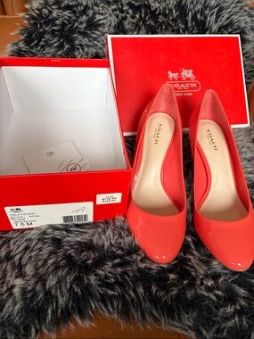 COACH Coral-Red Patent Leather Pumps - Women's